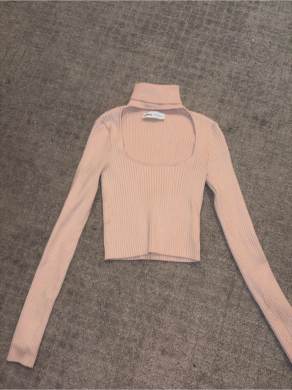 Bershka Ribbed Scoop Neck Sweater - Light Pink